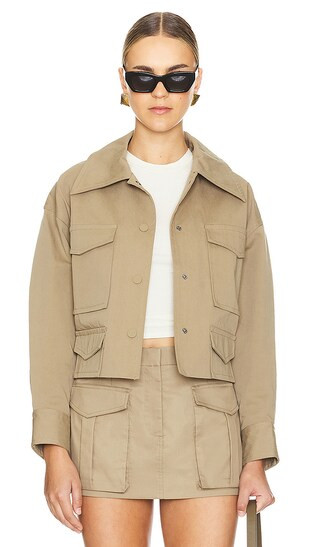 Kai Patch Pocket Crop Jacket in Grey Khaki | Revolve Clothing (Global)