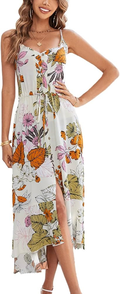 BROVAVE Women's 2024 Summer Casual Boho Sundress Polka Dot Spaghetti Strap V Neck Flowy Midi Dres... | Amazon (US)