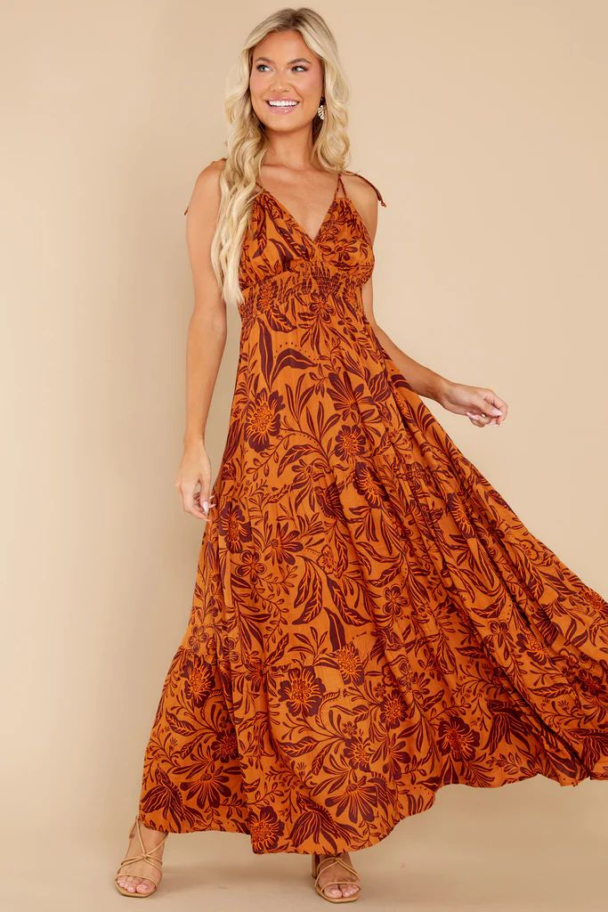 Splendid Living Golden Orange Floral Print Maxi Dress | Red Dress 