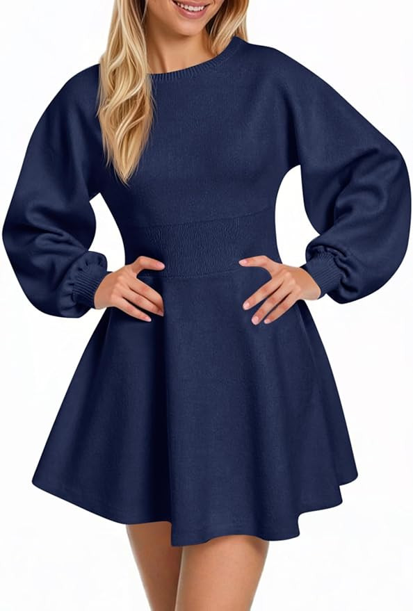 Cicy Bell Womens Puff Long Sleeve Sweater Dresses Casual Trendy A-Line Short Mini Dress Fall High... | Amazon (US)