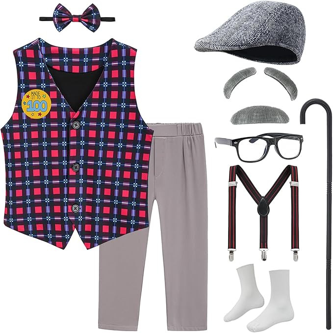 Old Man Costume for Kids 100 Days of School Costume Grandpa Outfit Vest and Pants for Boy | Amazon (US)