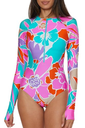 Trina Turk Amalfi - Women's Paddle One Piece Swimsuit, Rash Guard, UV Protection, Zip Front, Long Sleeve, Bathing Suits for Women, Multicolor, X-Small | Amazon (US)