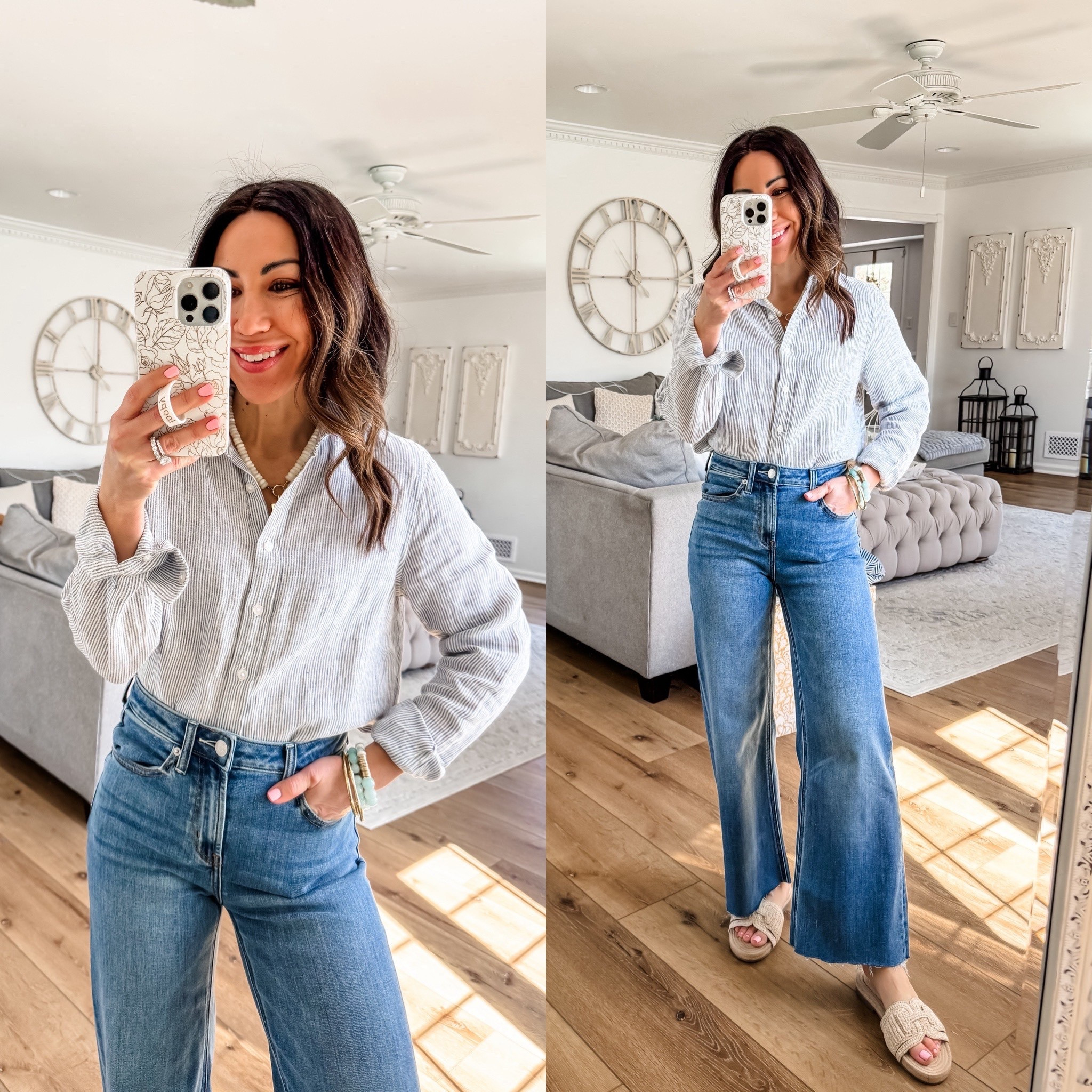 Wide leg Jeans 25 (28 inseam). Small linen, button-down shirt. @onequince #QuincePartner @Quince 



#LTKPetite #LTKOver40