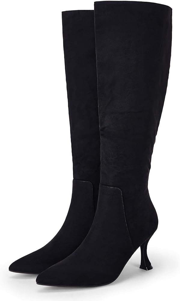 Coutgo Womens Suede Knee High Boots Kitten Heel Pointed Toe Fall Fashion Comfortable Shoes with S... | Amazon (US)
