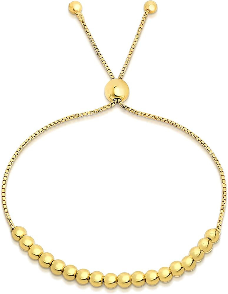 Savlano 925 Sterling Silver 14K Gold Plated Italian Solid Adjustable Bolo Bead Ball Slider Bracel... | Amazon (US)