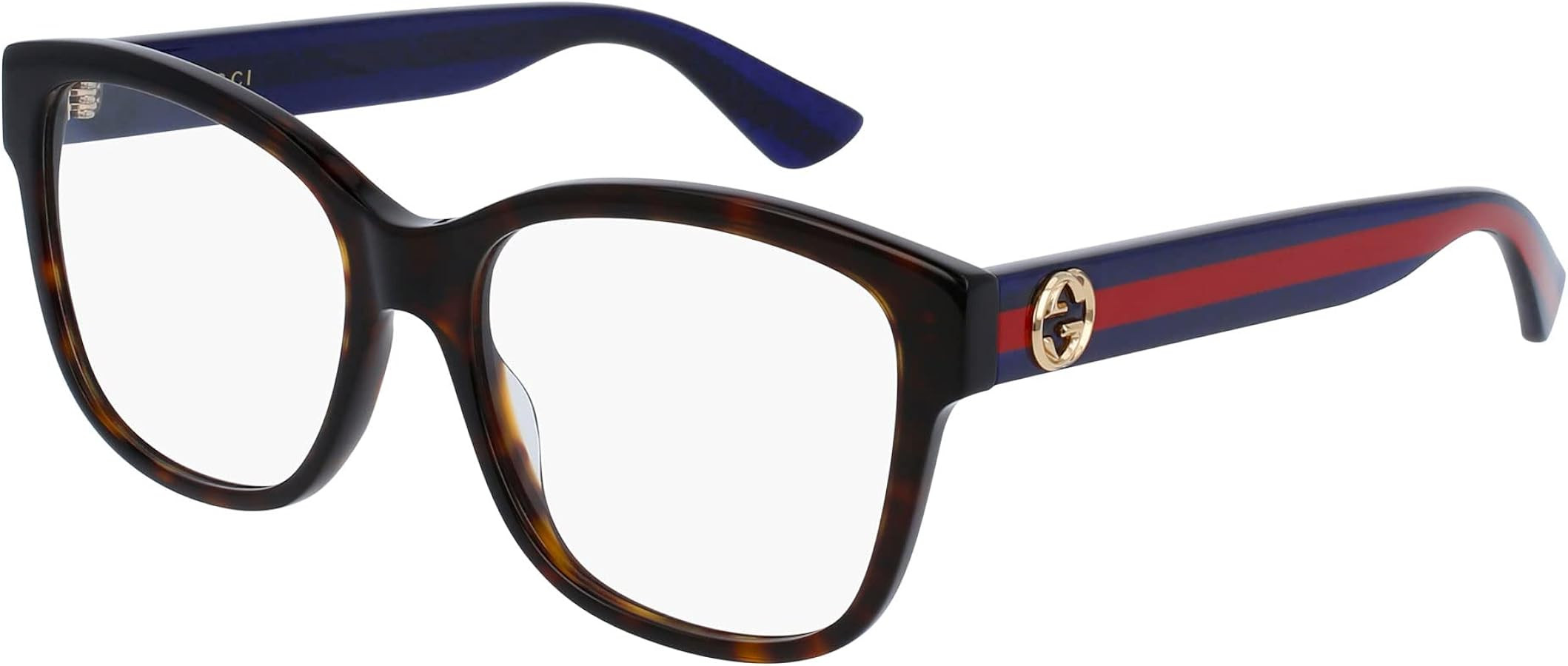 Gucci Square Eyeglasses GG0038ON 003 Dark Havana/Red/Blue 54mm 38 | Amazon (US)