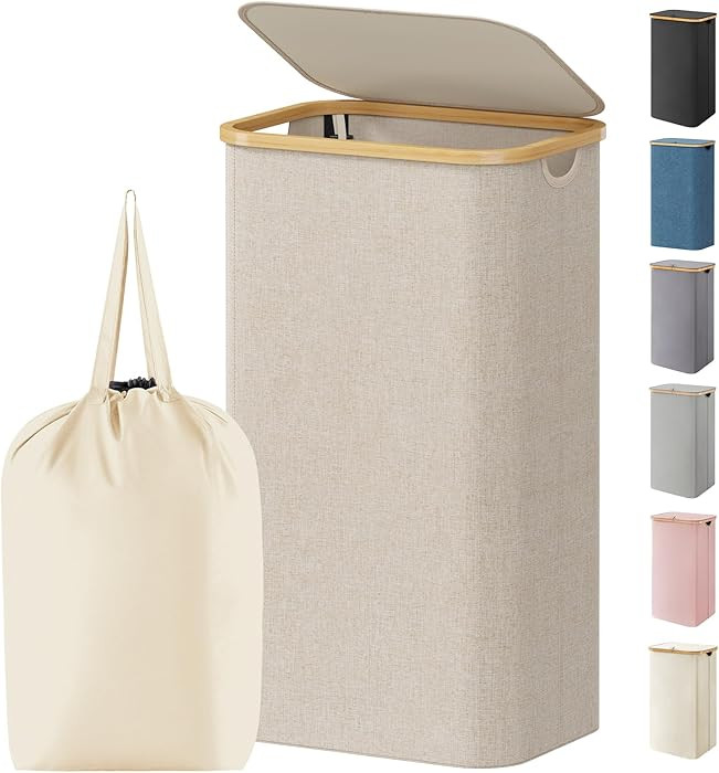 Lifewit 100L Laundry Hamper with Lid, Large Tall Clothes Hamper with Removable Bag, Bamboo Handle... | Amazon (US)