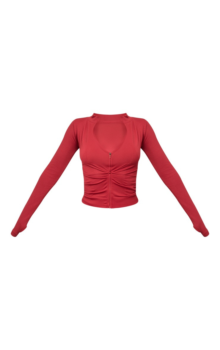 Dark Red Basic Seamless Jacket | PrettyLittleThing US