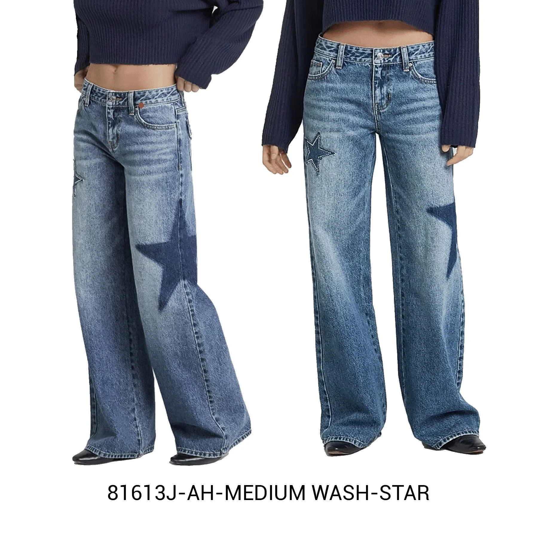 Forever 21 Women's Denim Pants with Laser Print Stars and Stud Detail, Color- Blue, Size- 14 | Walmart (US)
