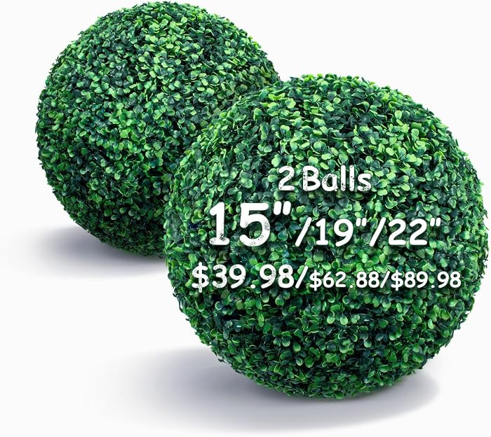 15 Inch 2 Packs Artificial Boxwood Balls Topiary Balls, 4 Layers of UV-Resistant Greenery Balls I... | Amazon (US)