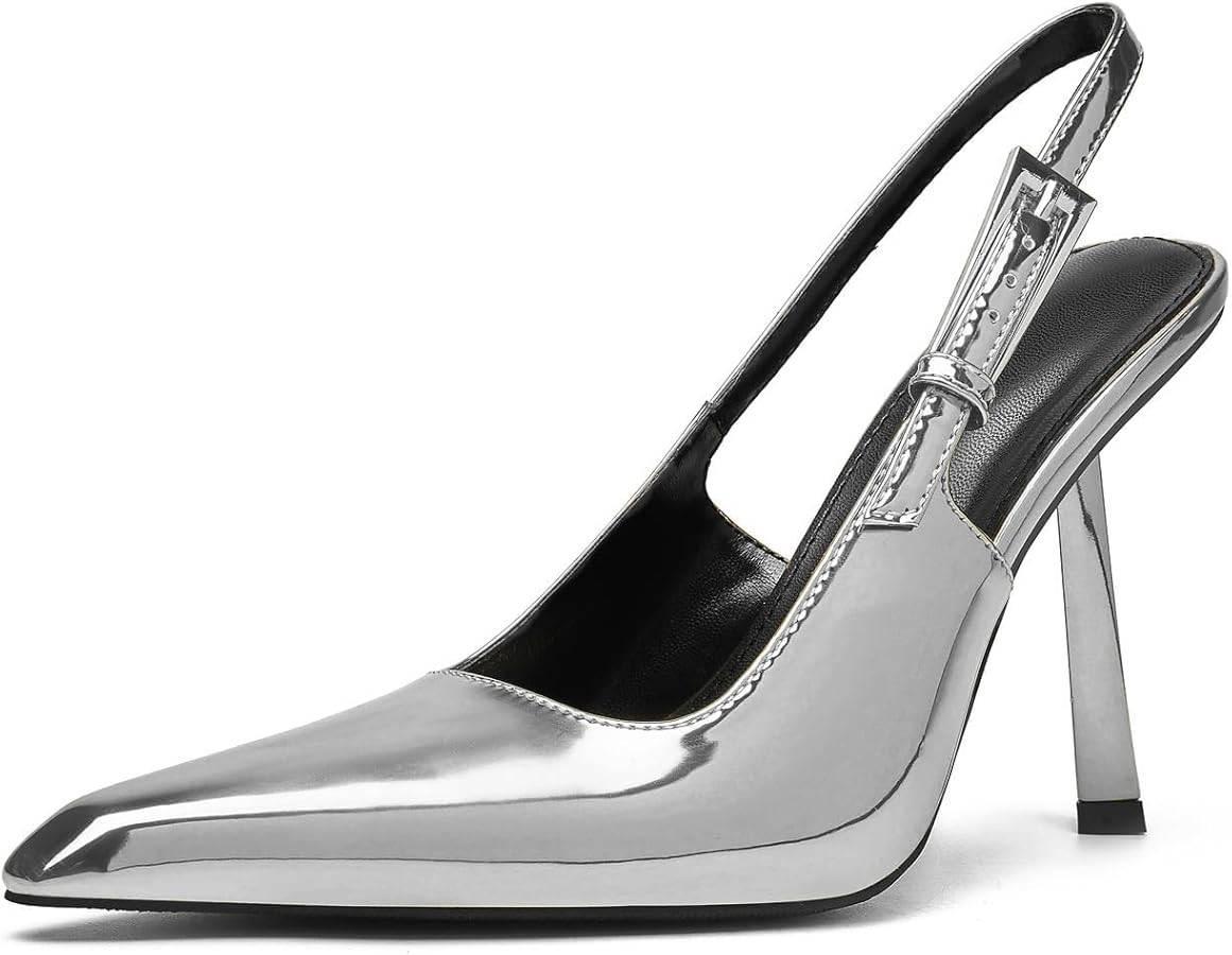 Slingback Closed Pointed Toe Heels Pumps Backless Shoes for Women Metal Ankle Strap Buckle Slip-o... | Amazon (US)