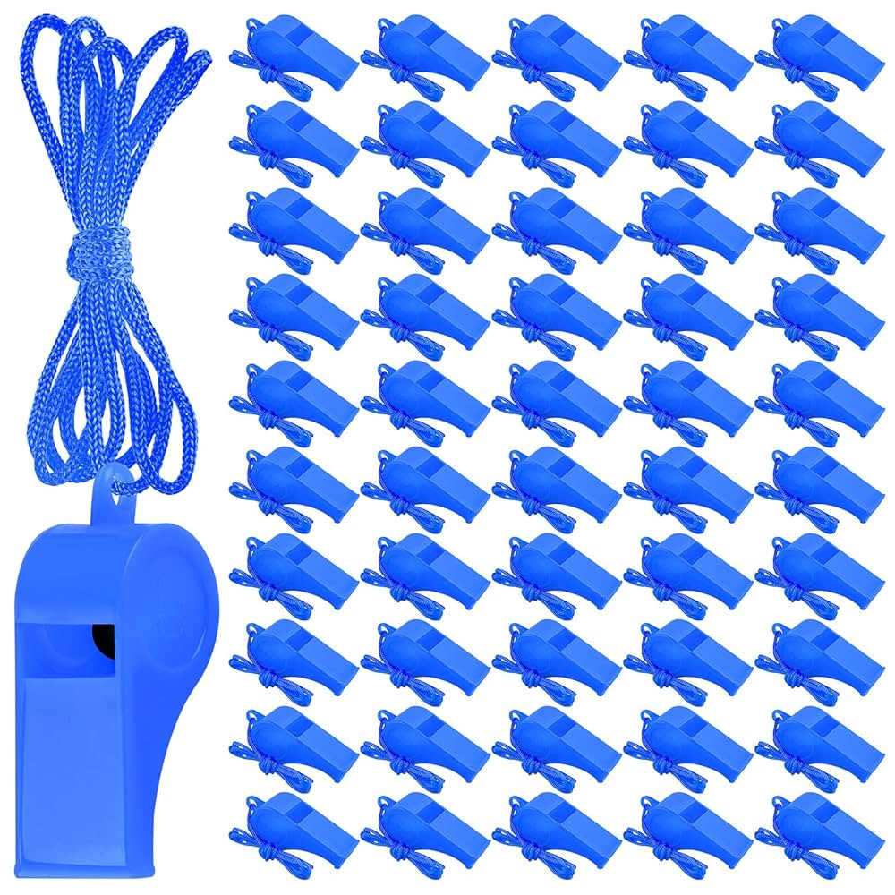 50 Pieces Plastic Whistles with Lanyard Loud Crisp Sound Whistles Bulk for School Trainning Chris... | Amazon (US)