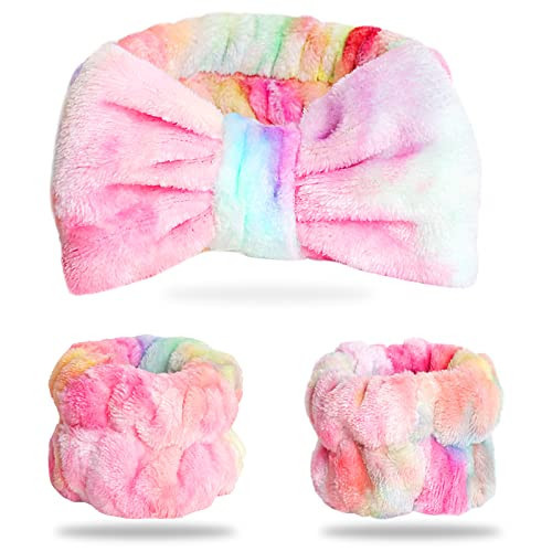 WSYUB Spa Headband and Wrist Bands, Makeup Headband and Wrist Towels for Washing Face, Fuzzy Bow Headbands, Soft Facial Head Bands, Shower Skincare Hair Sleepover Party Supplies | Amazon (US)