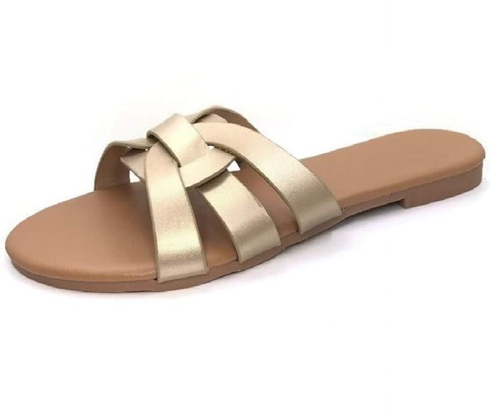 Harper Shoes Slide Flat Sandal with Woven Single Over The Toe Strap | Amazon (US)