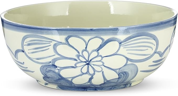 LemonRoad Large Blue and White Bowl Hand Painted Stoneware Decorative Bowls 16" x 7.7'' Floral Ch... | Amazon (US)