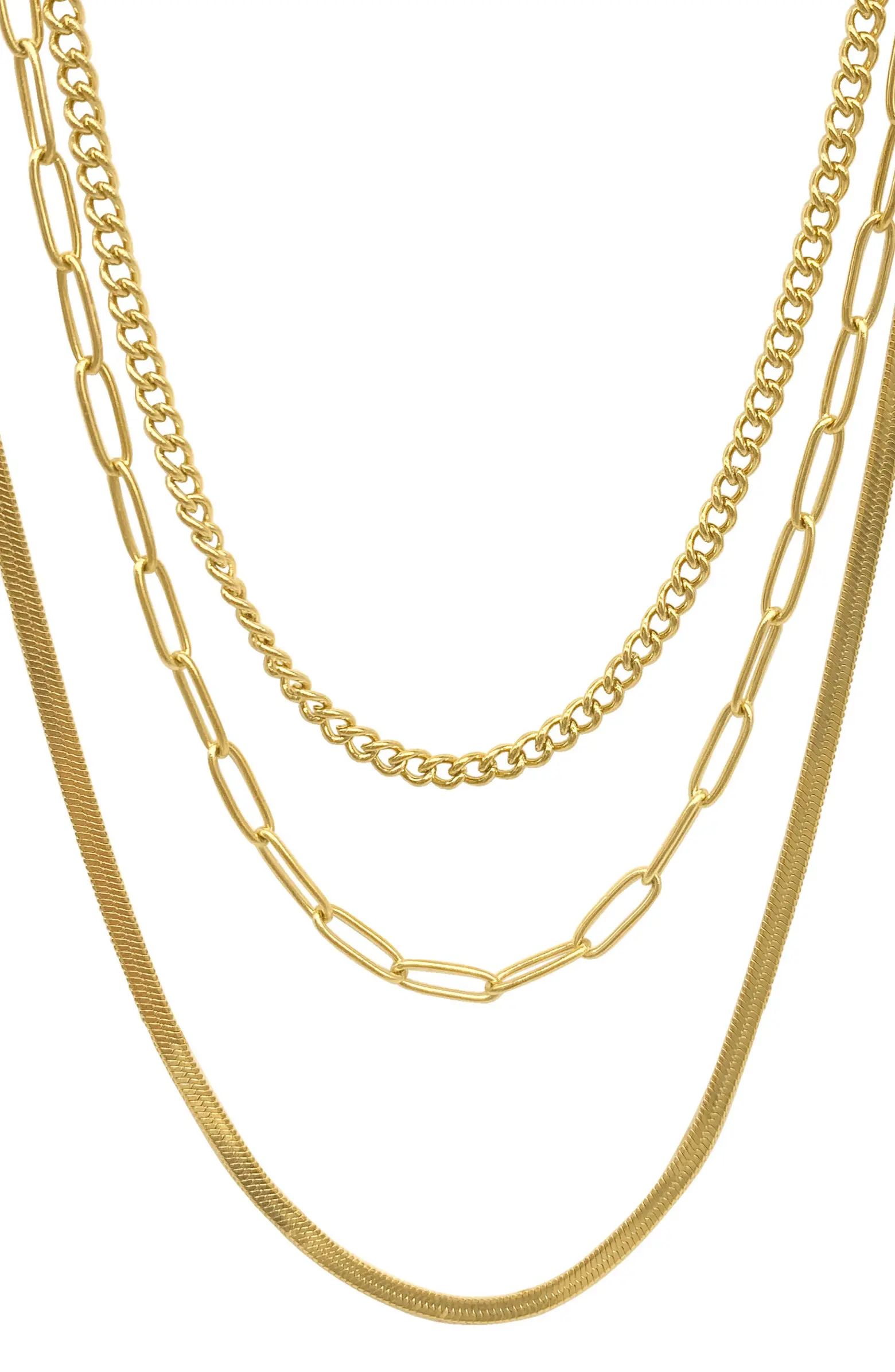 Water Resistant 14K Yellow Gold Paperclip, Curb, & Snake Chain Necklace Set | Nordstrom Rack