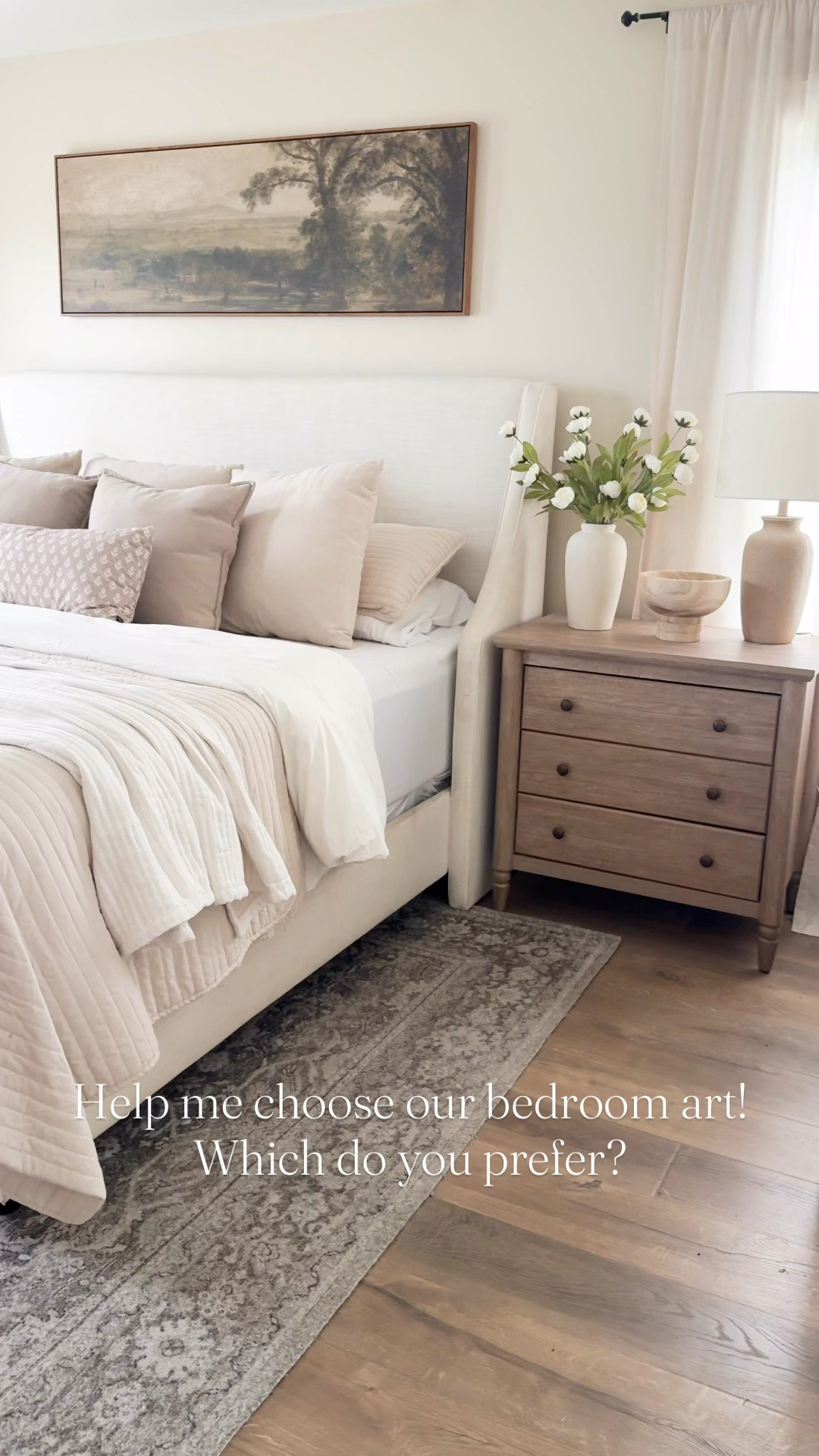 Amazon wall art both so good!!

Wall art, landscape art, over the bed art, vintage art, bedroom,  bed, upholstered bed, bedding, neutral bedding, nightstand, area rug, neutral rug