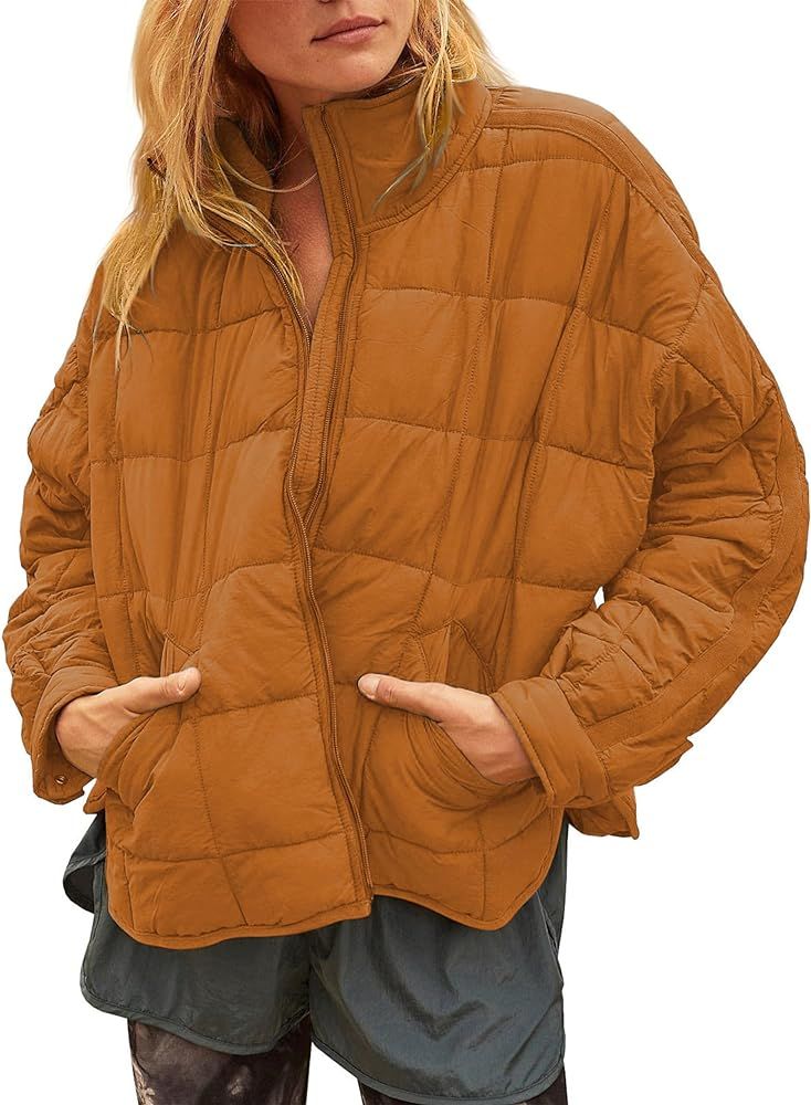 Huaqiao Womens Quilted Puffer Jackets Lightweight Zipper Short Padded Coat With Pockets | Amazon (US)