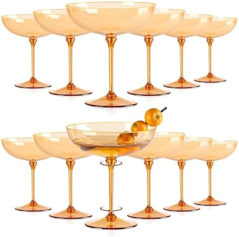 12 PCS Plastic Coupe Glasses 9 oz Amber Detachable Gold Rim Martini Glass Espresso Champagne Cock... | Amazon (US)