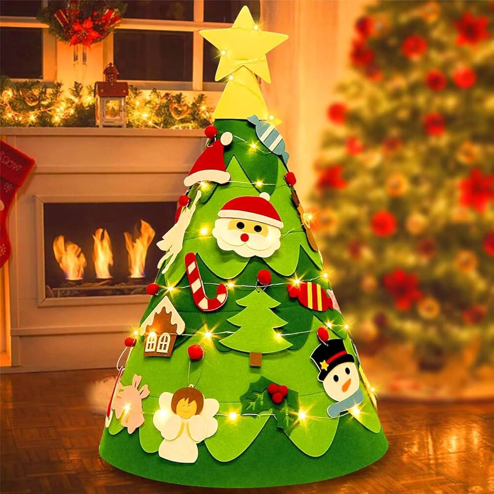Feltro Albero Natale, Di Natale In Feltro Per Bambini, luci LED DIY Albero Natale Feltro Con 26 O... | Amazon (IT)