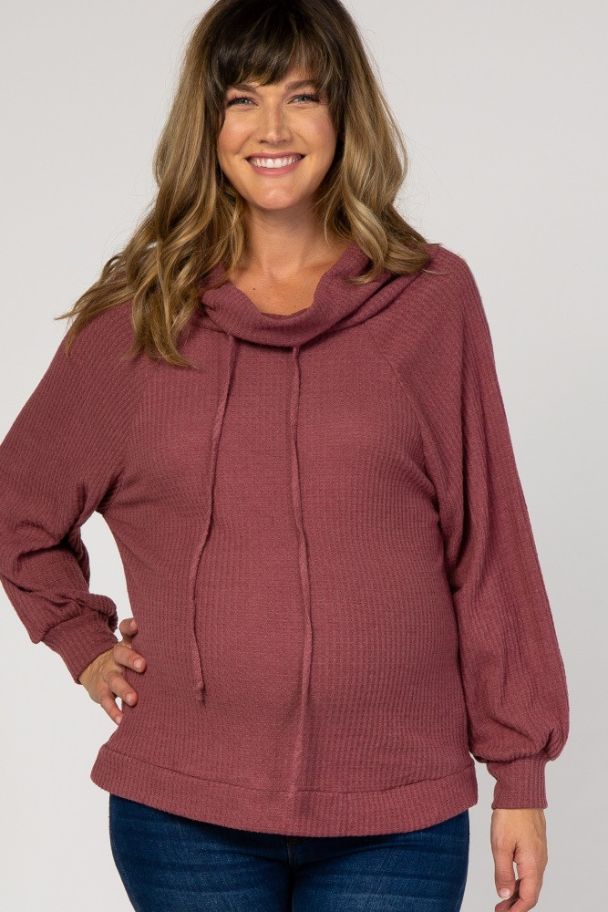 Red Waffle Knit Wide Funnel Neck Maternity Top | PinkBlush Maternity