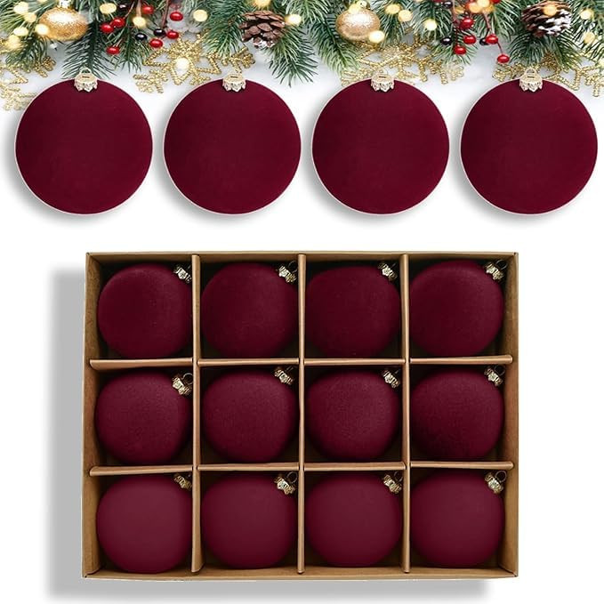 Velvet Christmas Ornaments 12PCS Burgundy Red - 3.15 Inch Shatterproof Plastic Xmas Tree Balls fo... | Amazon (CA)