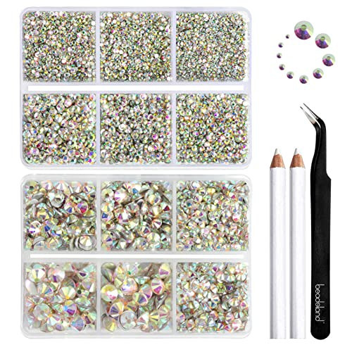 Beadsland 8300PCS Flatback Rhinestones, AB Crystal Rhinestone Round Crystal Rhinestones for Crafts, Mixed 10 Sizes with Wax Pencil and Tweezer Kit, SS3-SS30, Crystal AB | Amazon (US)