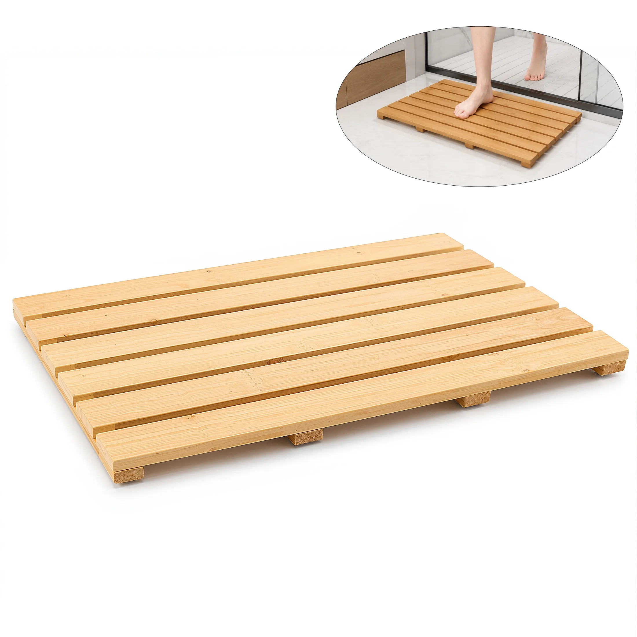 punada Bamboo Bath Mat, Non-Slip Waterproof Wooden Shower Mat for Bathroom, Bathtub, Sauna and Outdoor Use, Quick Dry Bamboo Floor Mat, 21.26 x 14.17 inch - Walmart.com | Walmart (US)
