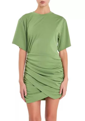 Grey Lab Women's Asymmetric Ruched Mini Dress, Green, Small | Belk