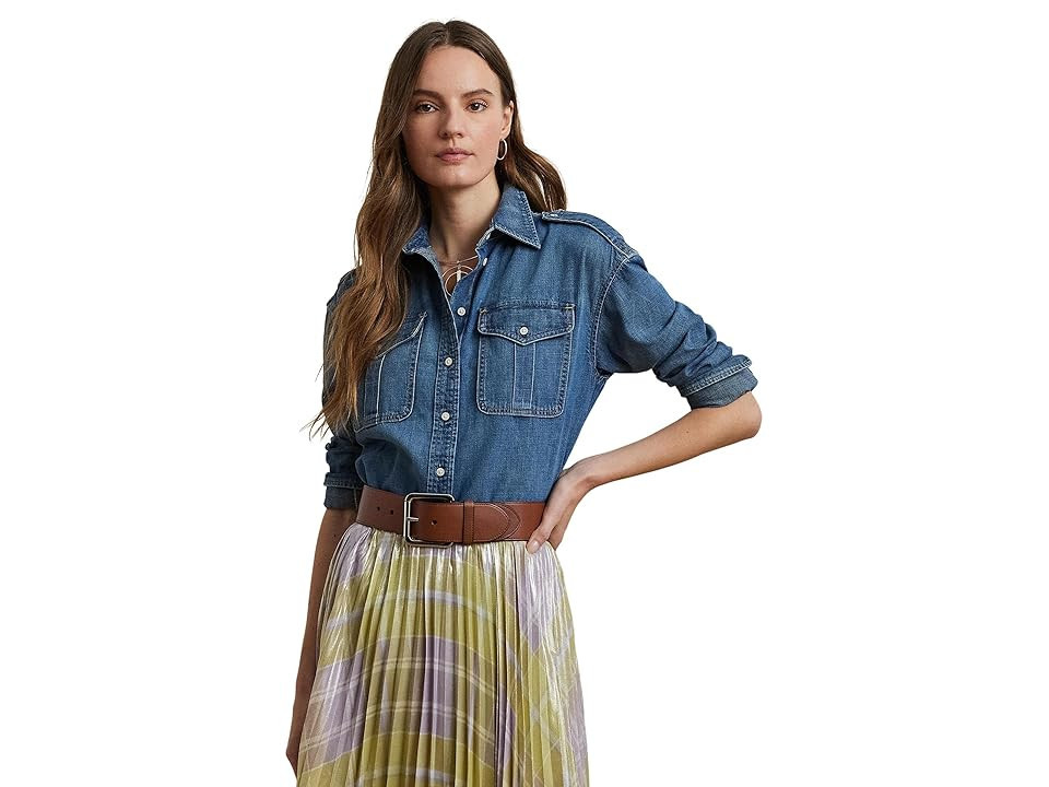 Lauren Ralph Lauren Relaxed Fit Denim Shirt Women's Clothing Opal Wash : MD, Cotton/Denim | Zappos