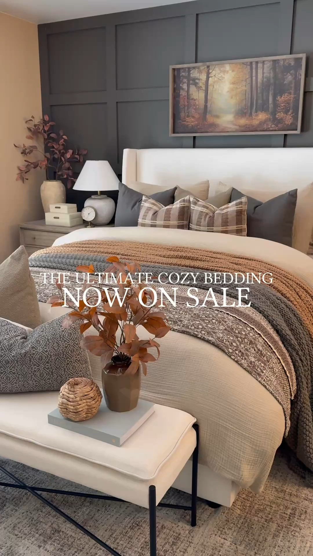 Cozy Bedroom Finds – From the Bed to the Rug (On Sale!) Follow @farmtotablecreations on Instagram for more home finds.

‼️ For Reference:
•Bamboo Sheets- Color Walnut
•Linen Bed Cover - Color Oat
•Duvet Cover Set- Color Dune
•Artwork is size 20x40 with Briarsmoke stain. Code FARMTOTABLE gets you 15% off.
•Two stems shown in each vase on nightstands. 
•Wall color is Urbane Bronze by SW. 

From the upholstered bed and nightstands, to the layered bedding and all the way down to the rug — a majority of these cozy bedroom pieces are currently on sale. It’s the perfect time to refresh your space with timeless staples that bring warmth, comfort, and style into your everyday routine. Don’t wait too long, because these sale finds won’t last!

#bedroomrefresh #bedding #bedroomdecor #bedroomstyle #cozyhome #homedecor #ltkhome

#LTKHome #LTKSaleAlert #LTKSeasonal