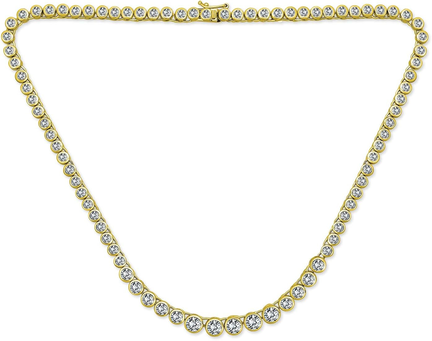 Bridal Cubic Zirconia Round Bubble Bezel Set Statement AAA CZ Tennis Necklace for Women for Prom Sil | Amazon (US)