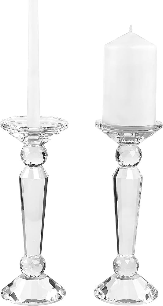 Kitcom 2-Pack Crystal Candle Stick Holders for Home Decor, Clear Crystal Taper/Pillar Candles Hol... | Amazon (US)