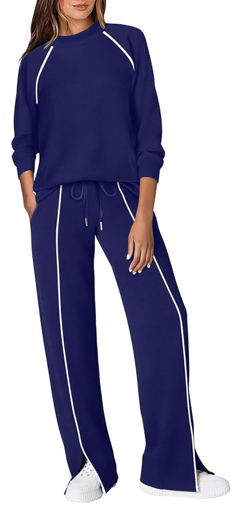 WIHOLL Lounge Sets for Women 2 Piece Fall Outfits 2025 Wide Leg Pant Matching Sets Womens Clothin... | Amazon (US)