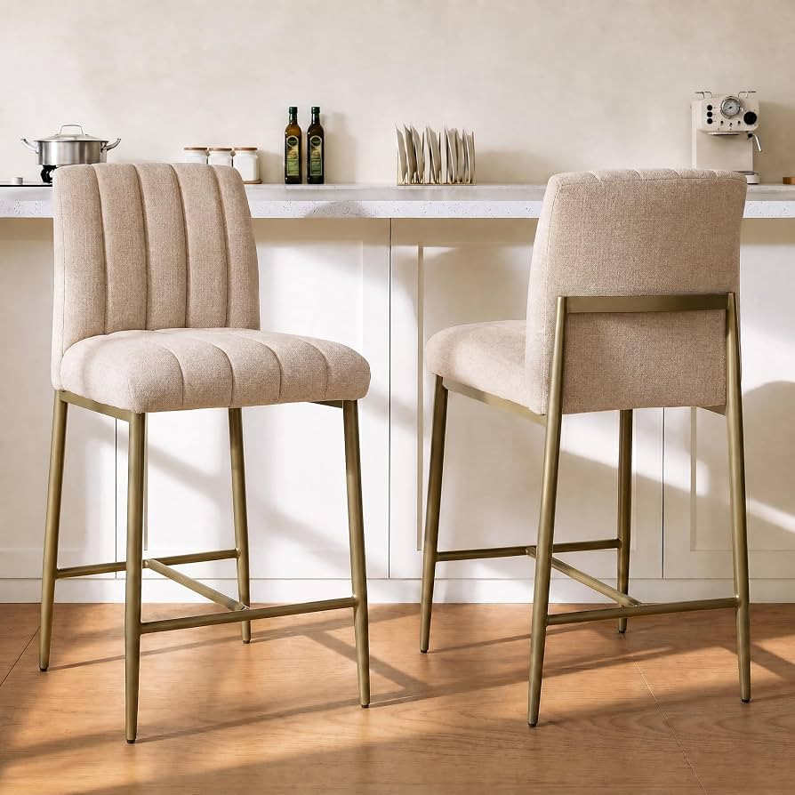 GrandNoor Comfortable Bar Stools Set of 2, 26\u201d Thick Upholstered Counter Height Bar Stools w... | Amazon (US)