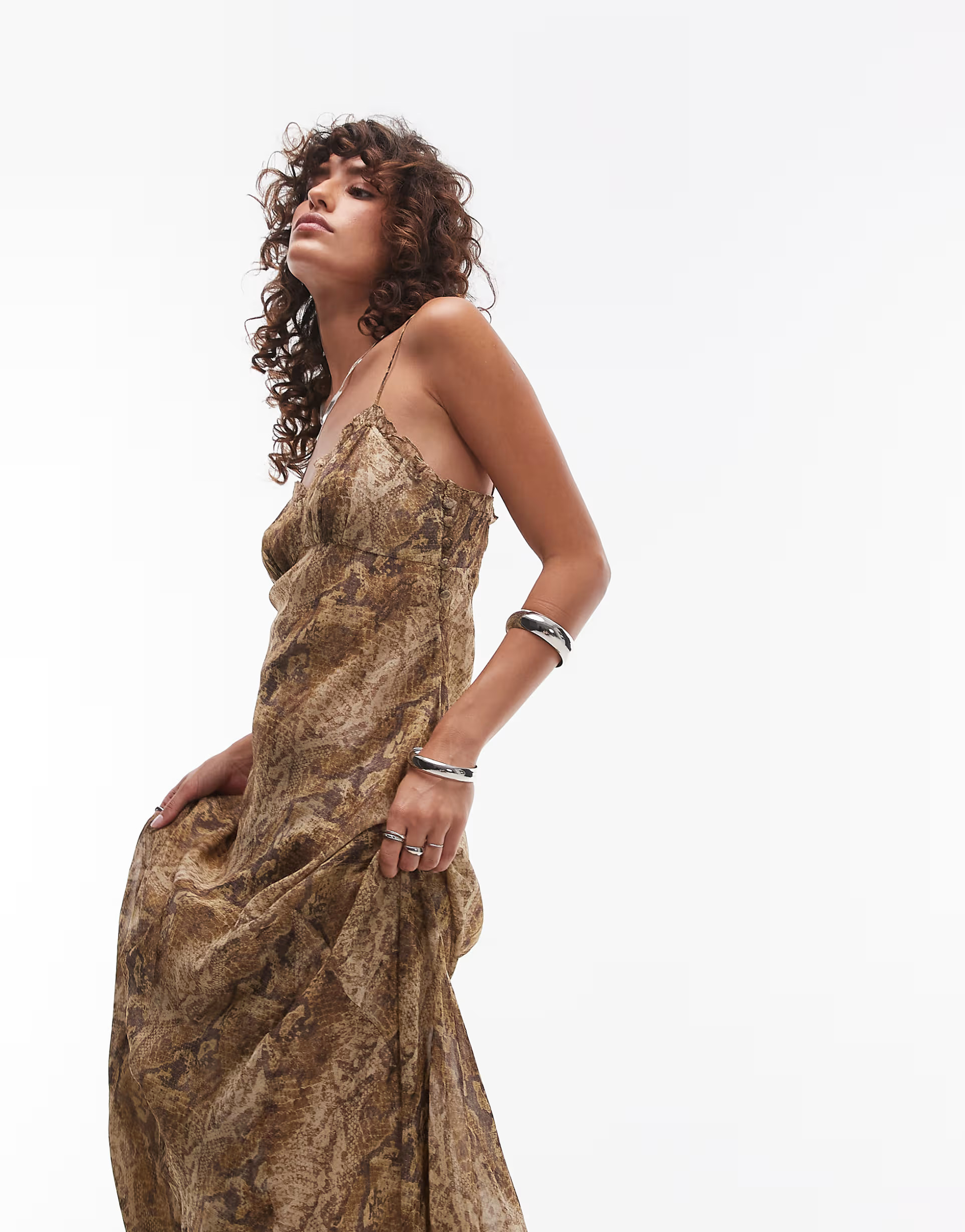 Mango animal print woven cami maxi dress in brown | ASOS (Global)