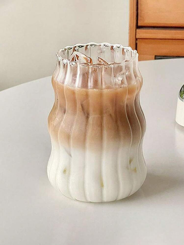 1pc 550ml Striped Glass Coffee Cup (Without Straw), Creative Wavy Shaped Glass Cup, Aesthetic Coffee Cup, Summer Juice Glass, Transparent Cold Beverage Tumbler, Unique Minimalist Drinkware, Ideal For Iced Coffee, Milk Tea, Water, Home & Office Use, Perfect Gift, Beautiful Mother's Day Gift For Friends, Colleagues, Mom,For Household Use, Suitable For Women, Drinking Beverages Such As Milk Tea Cups And Coffee Cups,Back To School Supplies | SHEIN