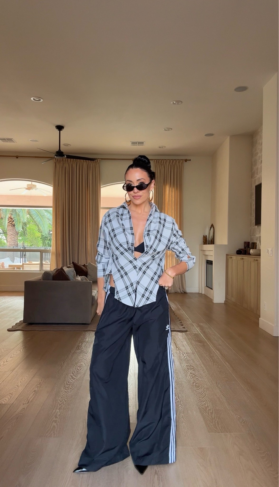 Working on another Amazon haul! 
Amazon plaid shirt size small
Amazon bralette size small
@adidas wide leg track pants size XS 
Steve Madden heels

#LTKootd #LTKgrwm #LTKSeasonal