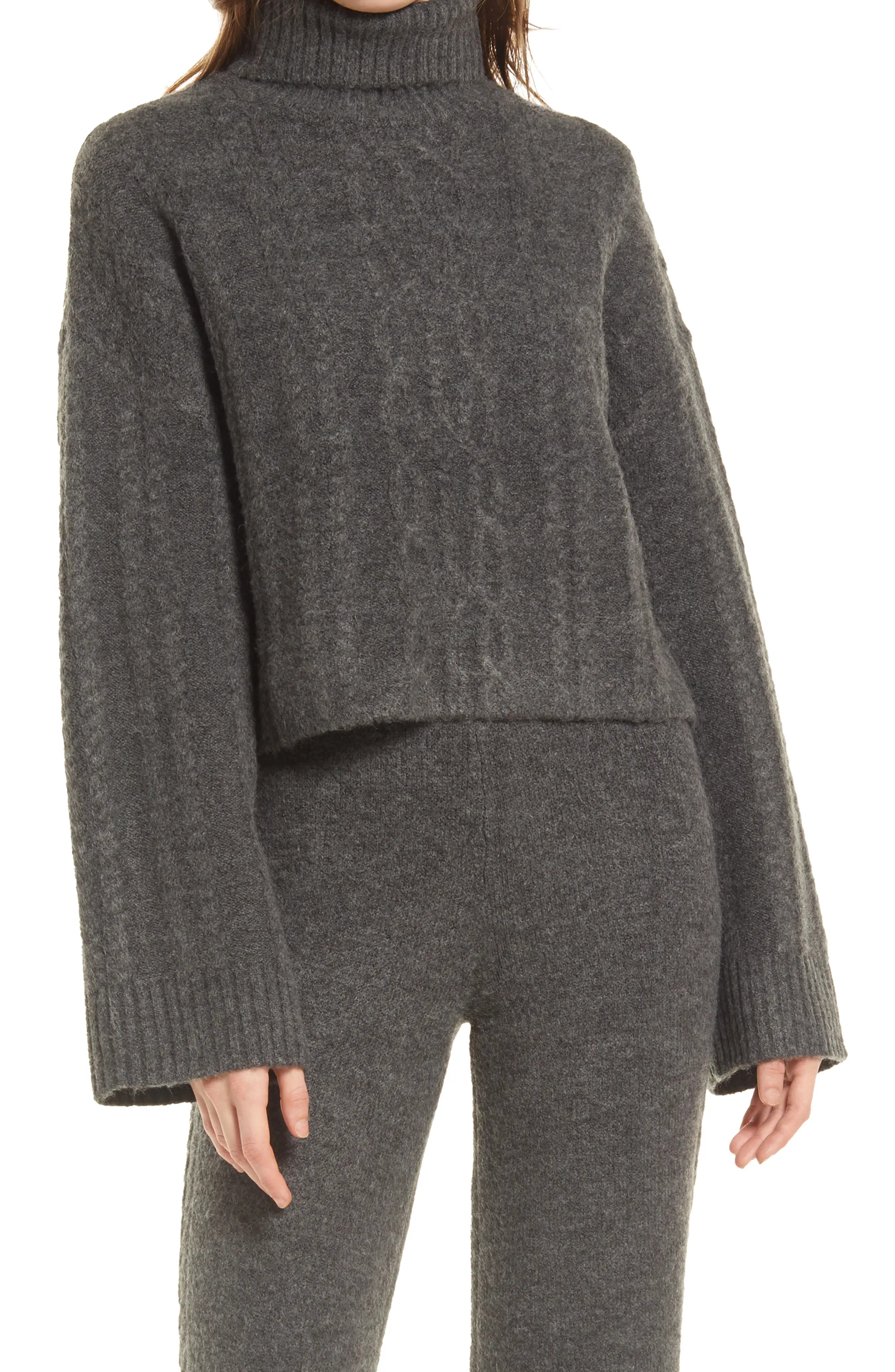 Open Edit Turtleneck Sweater in Grey Medium Charcoal Heather at Nordstrom, Size Large | Nordstrom