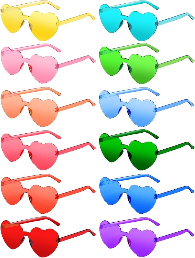 12 Pairs Heart Shaped Sunglasses for Women Colorful Glasses Fun Trendy Transparent Heart Sunglass... | Amazon (US)