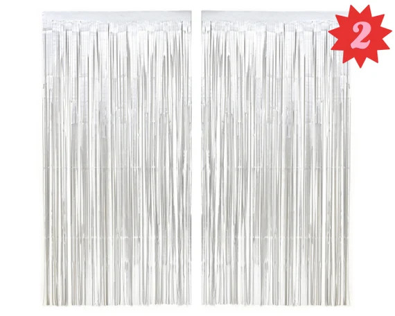 xo, Fetti Bachelorette Party Decorations Matte Silver Fringe Foil Curtain - Set of 2 | Bridal Sho... | Etsy (US)