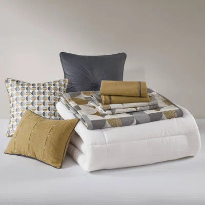 King Size Luxury Bedding Set, Polyester Jacquard, Modern Gold Design | Wayfair North America