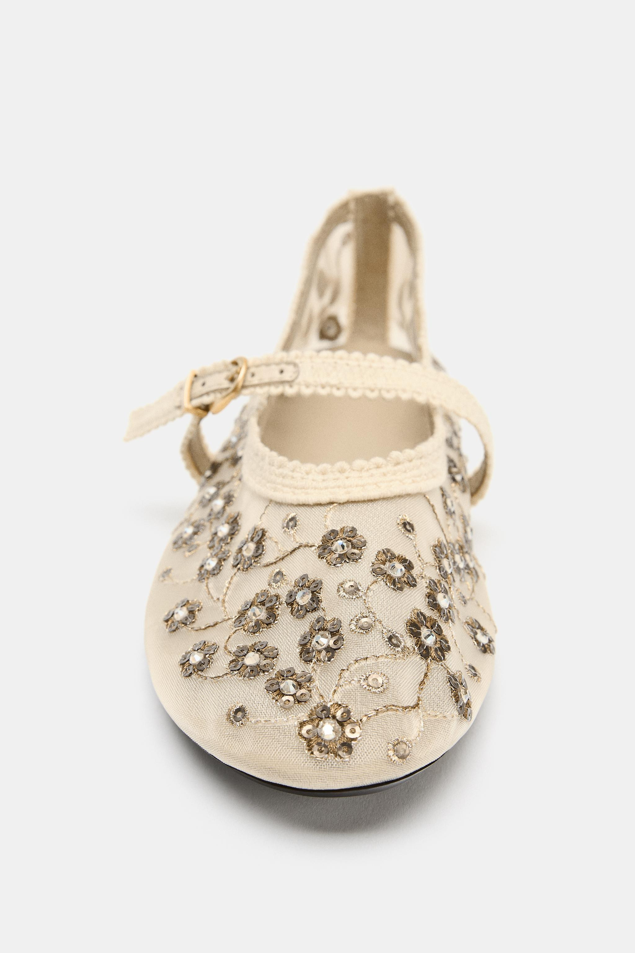 MESH BALLET FLATS WITH RHINESTONES | Zara US