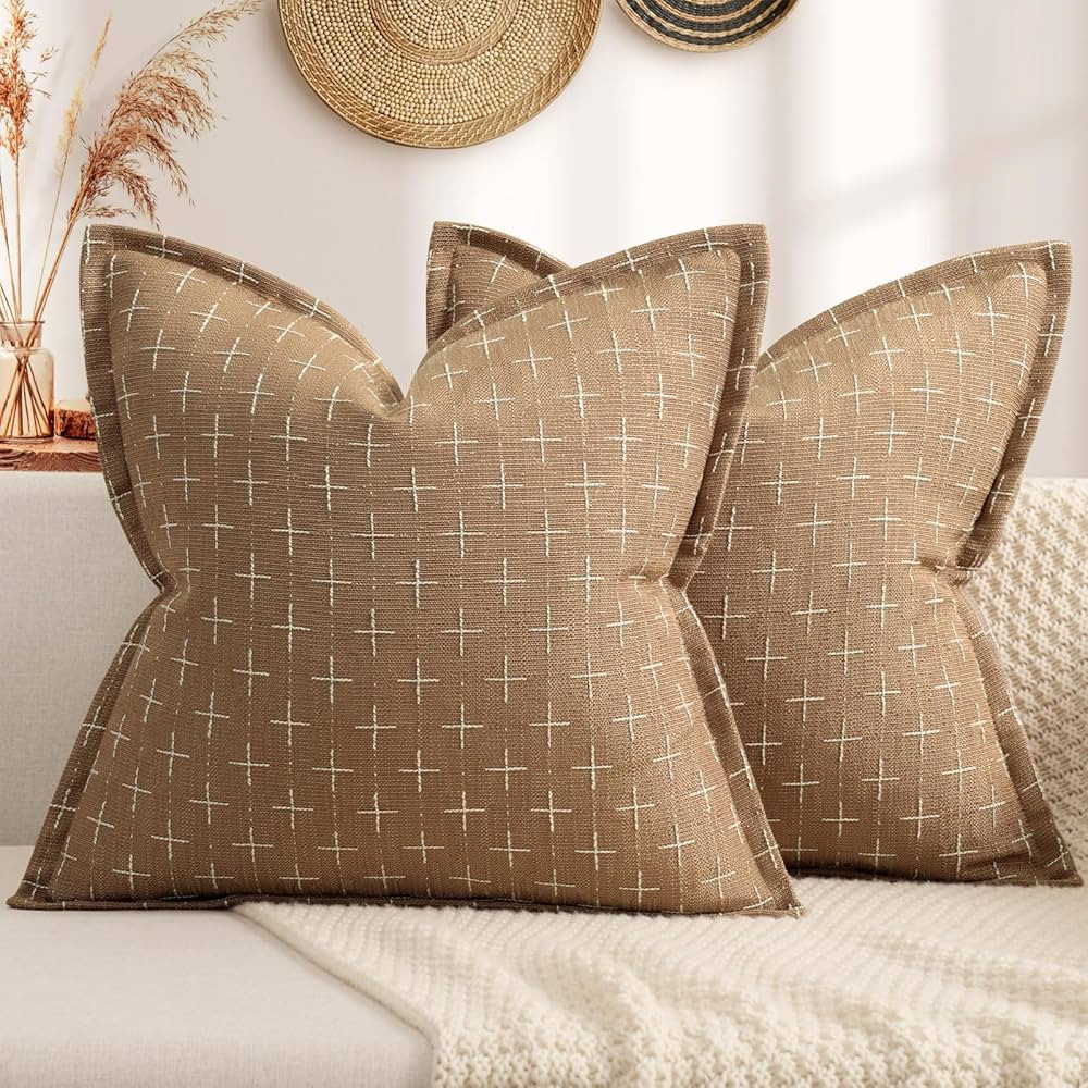 ZWJD Throw Pillow Pillow Covers 18x18 Set of 2 Soft Polyester Textured Pillow Covers with Stylish... | Amazon (US)