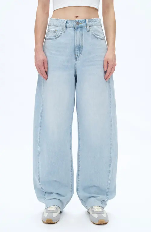 Bayeas Raw Hem Super High Waist Barrel Jeans in Light Blue at Nordstrom, Size 31 | Nordstrom