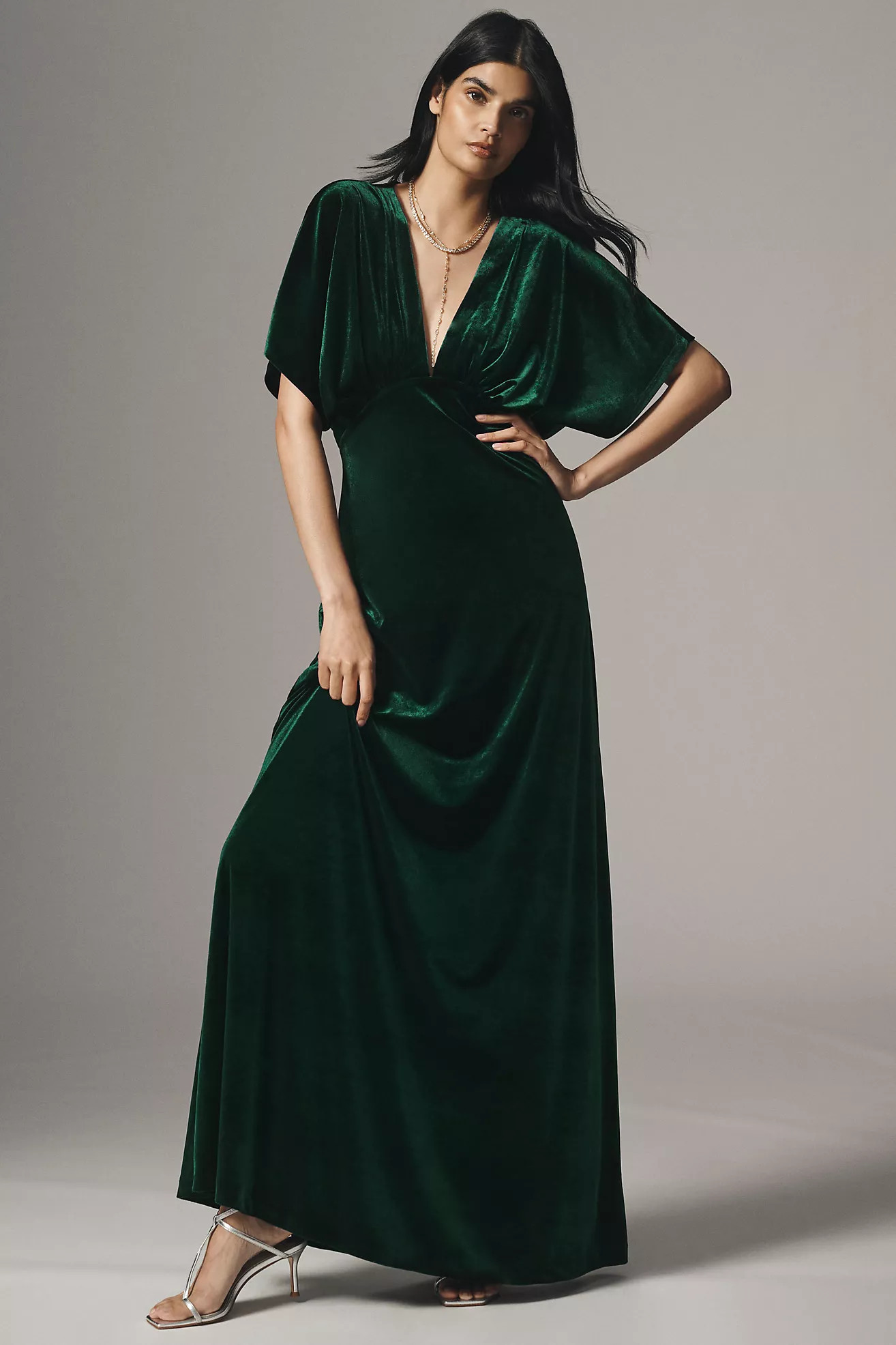 BHLDN Amelia Deep-V Stretch Velvet Maxi Dress | Anthropologie (US)