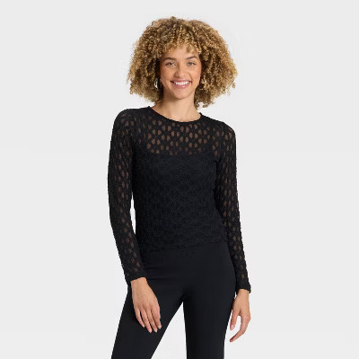 Women's Long Sleeve Lace Top - A New Day™ Black L | Target