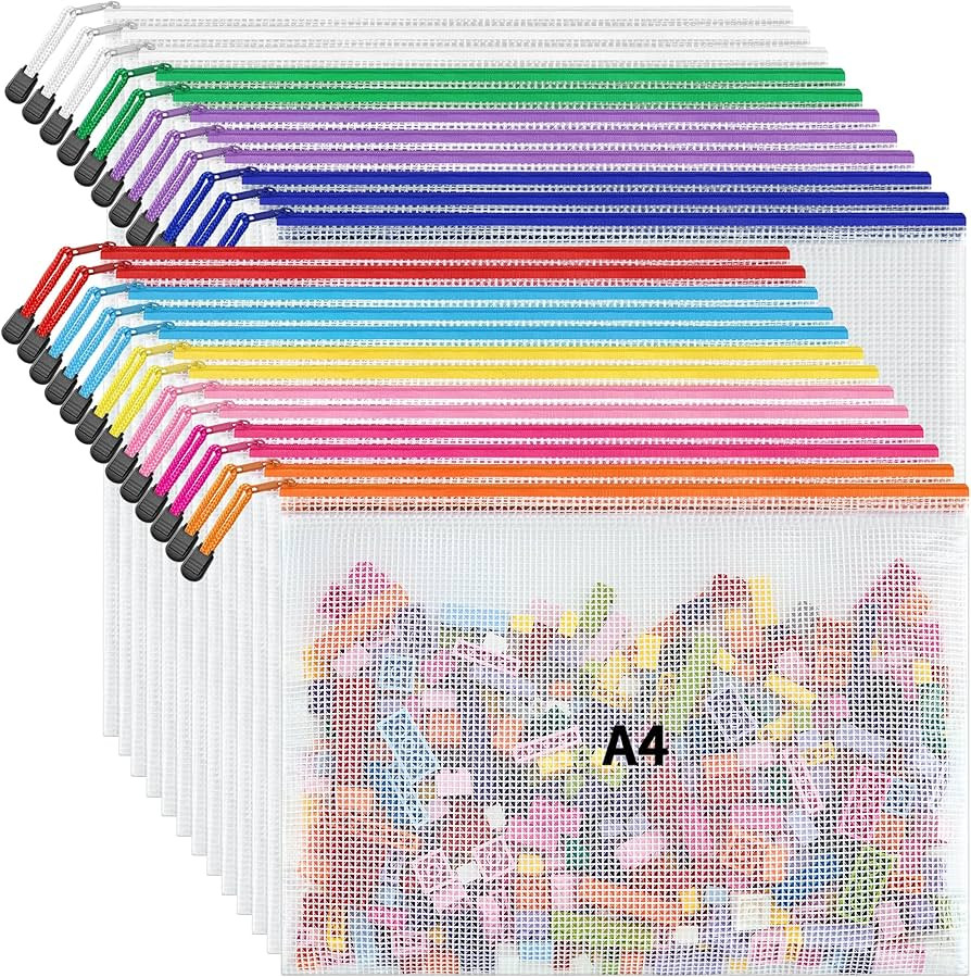 JARLINK A4 Letter Size 24 Pack 10 Colors Zipper Mesh Document Pouch, Mesh Bags for Board Games & ... | Amazon (US)