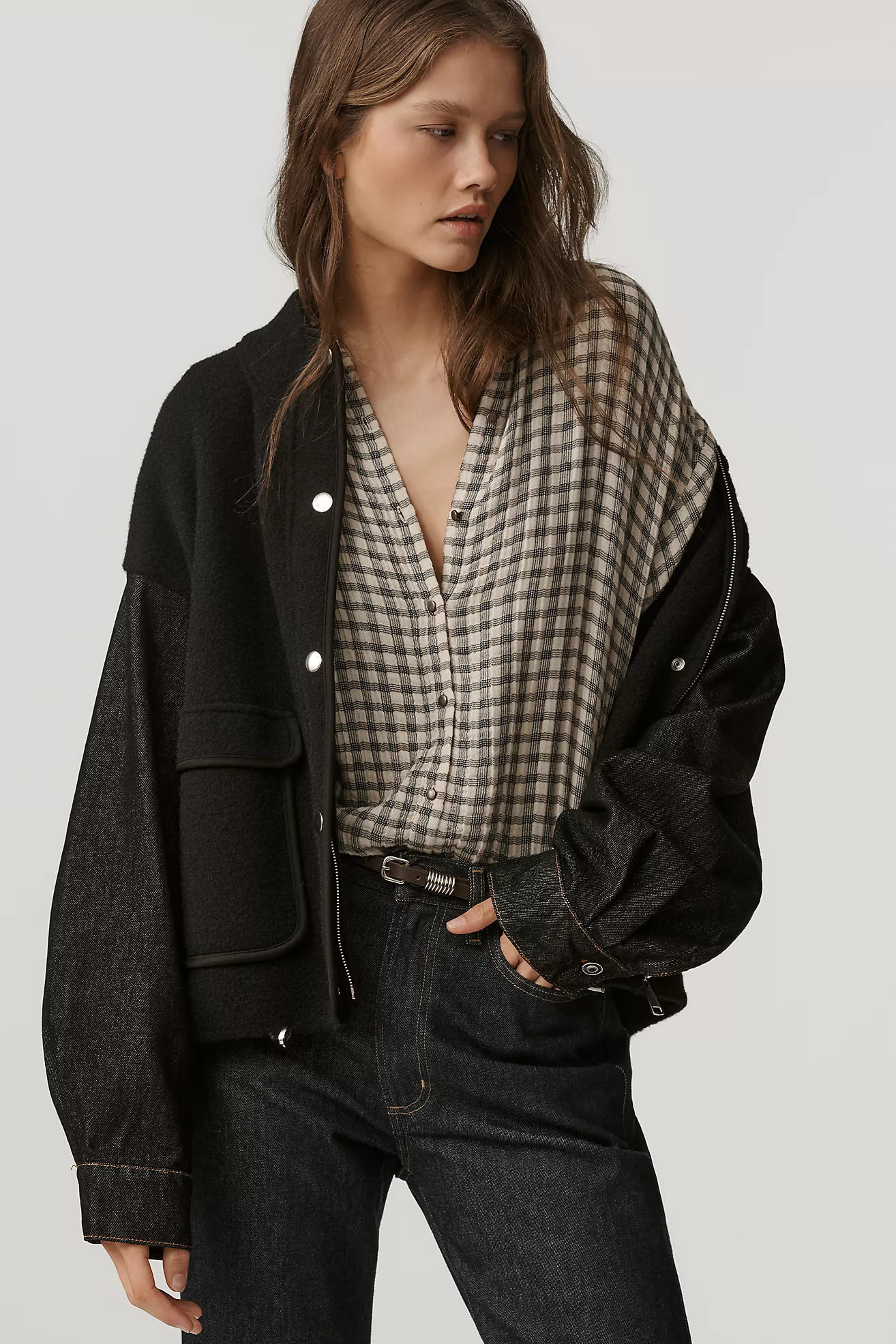 Pilcro Denim & Sweater Mix Oversized Cardigan | Anthropologie (US)