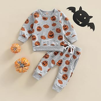 Infant Toddler Baby Boy Halloween Outfits Pumpkin Sweatshirt Top Sweatsuit Pants Set Newborn Hall... | Amazon (US)